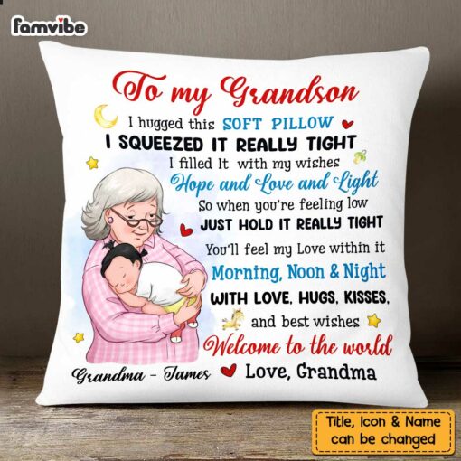 Personalized Grandson Welcome To The World Hug This Pillow