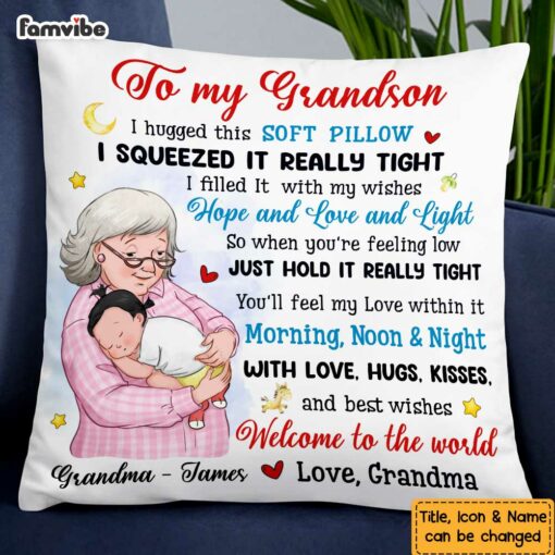 Personalized Grandson Welcome To The World Hug This Pillow