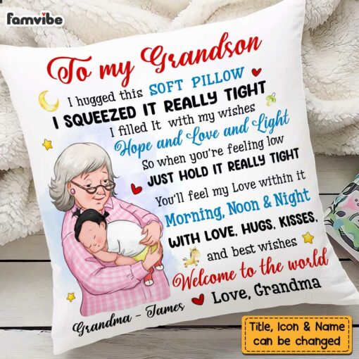 Personalized Grandson Welcome To The World Hug This Pillow