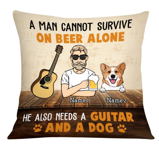 Personalized Guitar Man Dog Beer Pillow