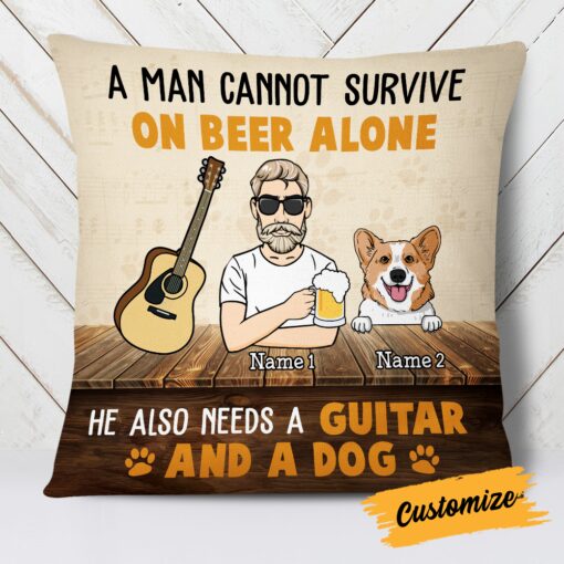 Personalized Guitar Man Dog Beer Pillow