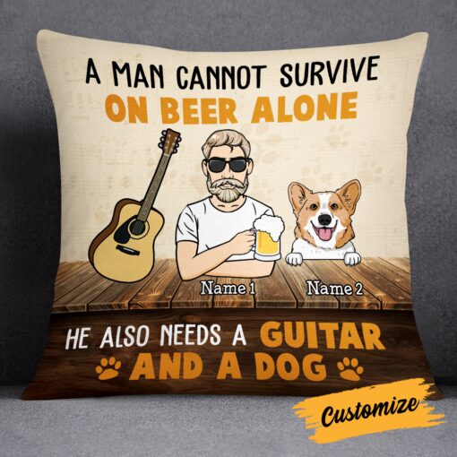 Personalized Guitar Man Dog Beer Pillow