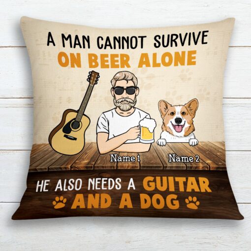 Personalized Guitar Man Dog Beer Pillow