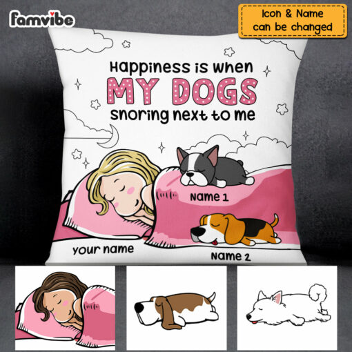 Personalized Happiness With My Dog Drawing Pillow