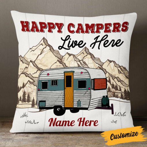 Personalized Happy Camping Family Pillow