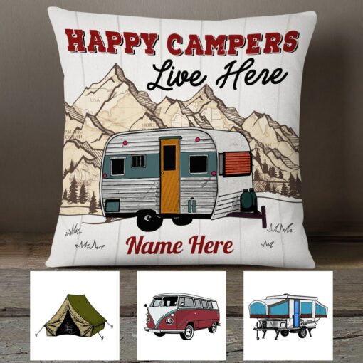 Personalized Happy Camping Family Pillow