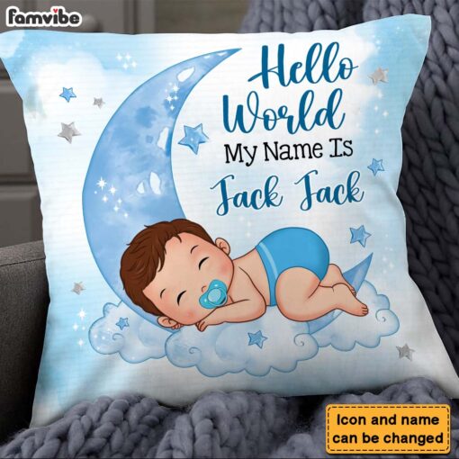 Personalized Hello World My Name Is Baby Pillow