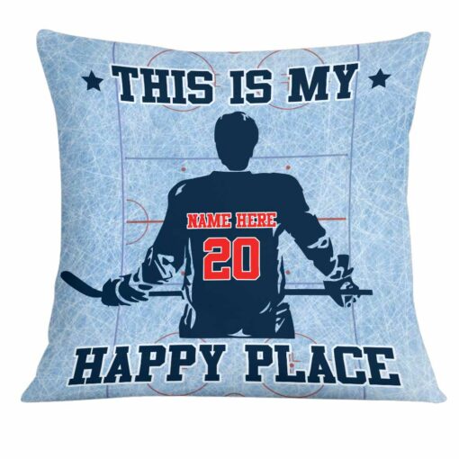 Personalized Hockey Happy Place Pillow