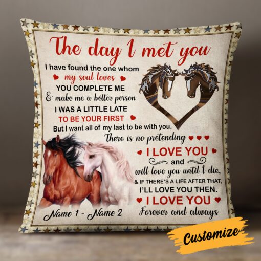 Personalized Horse Couple The Day I Met You Pillow