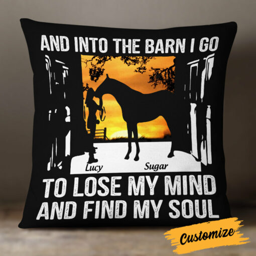 Personalized Horse Into The Barn I Go Pillow