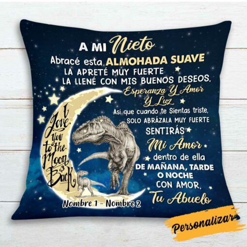 Personalized Hug This Grandson Dinosaur Spanish Pillow