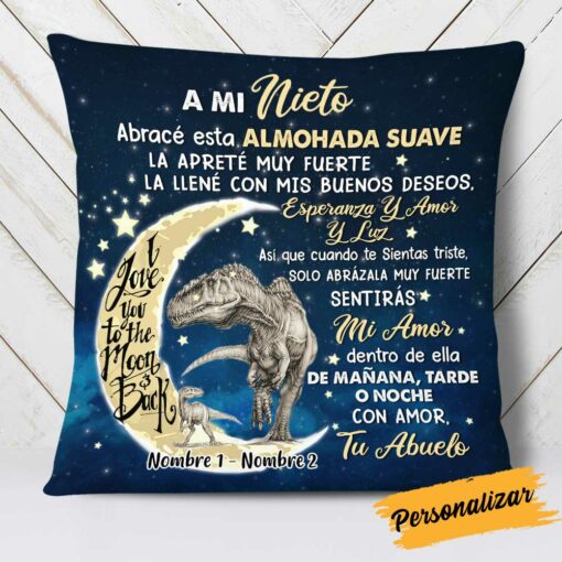 Personalized Hug This Grandson Dinosaur Spanish Pillow