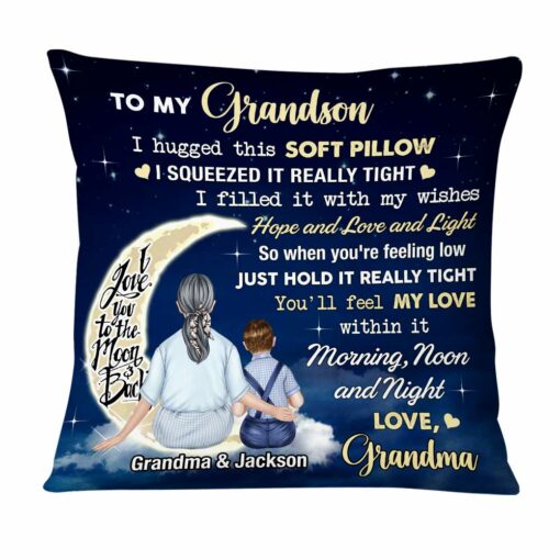 Personalized Hug This Grandson To The Moon And Back Pillow