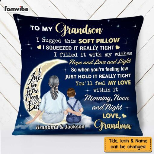 Personalized Hug This Grandson To The Moon And Back Pillow