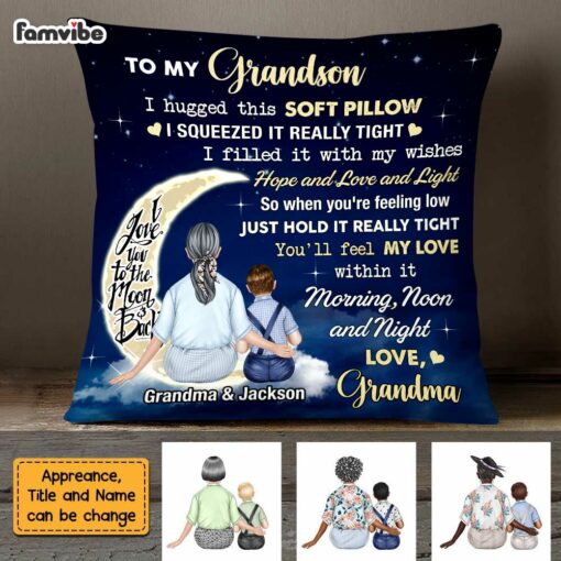 Personalized Hug This Grandson To The Moon And Back Pillow