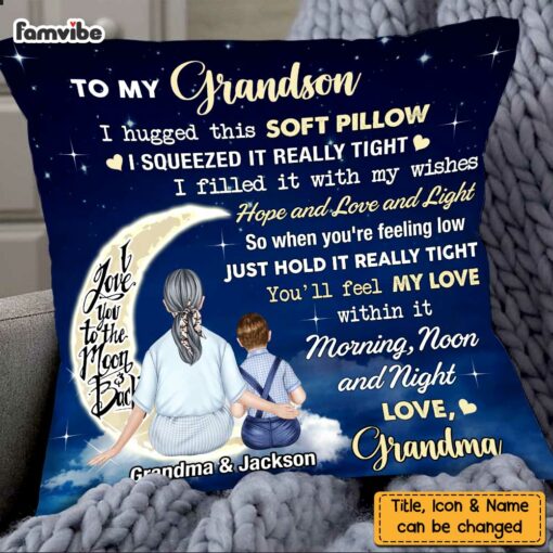 Personalized Hug This Grandson To The Moon And Back Pillow