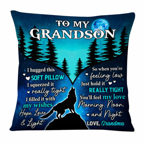 Personalized Hug This Grandson Wolf Pillow