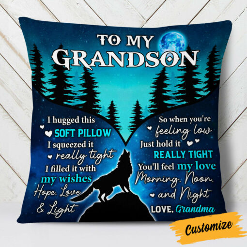 Personalized Hug This Grandson Wolf Pillow