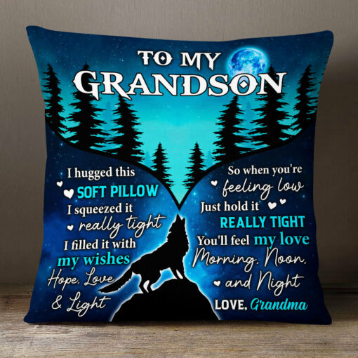 Personalized Hug This Grandson Wolf Pillow