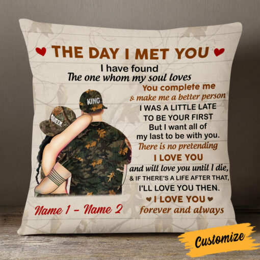 Personalized Hunting Deer Couple The Day I Met You Pillow