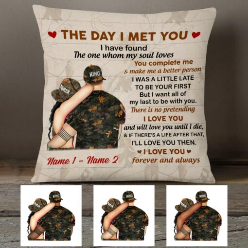 Personalized Hunting Deer Couple The Day I Met You Pillow