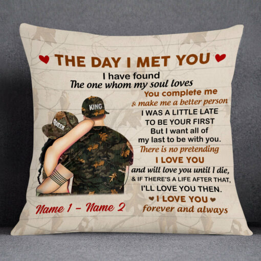 Personalized Hunting Deer Couple The Day I Met You Pillow