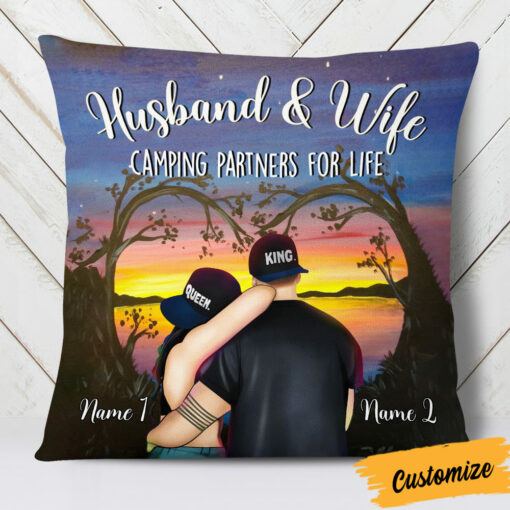 Personalized Husband And Wife Camping Partners For Life Couple Pillow