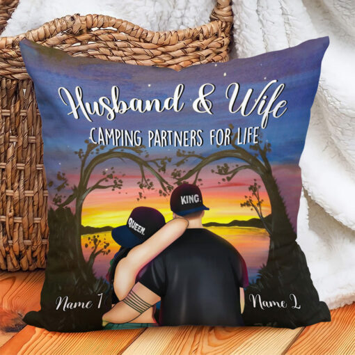 Personalized Husband And Wife Camping Partners For Life Couple Pillow