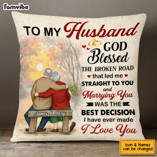 Personalized Husband God Blessed The Broken Road Pillow