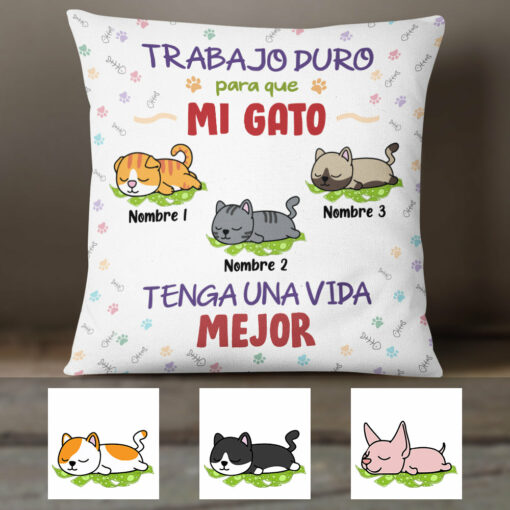 Personalized I Work Hard So My Cat Gato Spanish Pillow