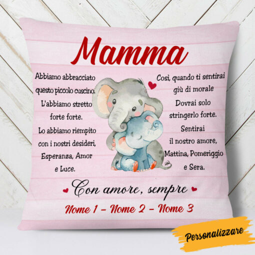 Personalized Italian Mamma Nonna Elephant Mom Grandma Pillow