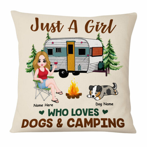 Personalized Just A Girl Who Love Camping Dog Mom Pillow