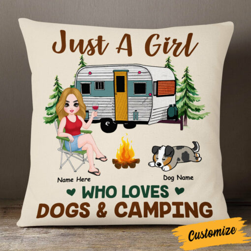 Personalized Just A Girl Who Love Camping Dog Mom Pillow