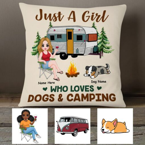 Personalized Just A Girl Who Love Camping Dog Mom Pillow