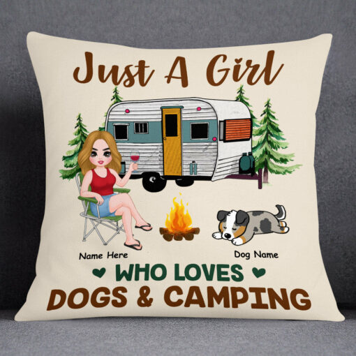 Personalized Just A Girl Who Love Camping Dog Mom Pillow