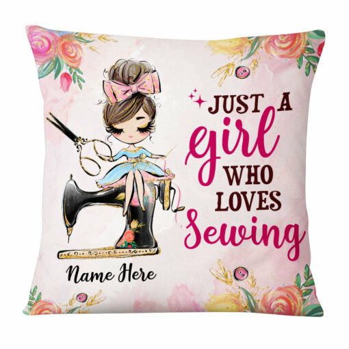 Personalized Just A Girl Who Love Sewing Pillow