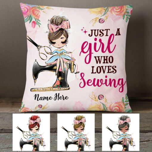 Personalized Just A Girl Who Love Sewing Pillow