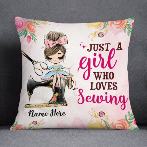 Personalized Just A Girl Who Love Sewing Pillow