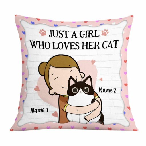 Personalized Just A Girl Who Loves Cat Mom Pillow