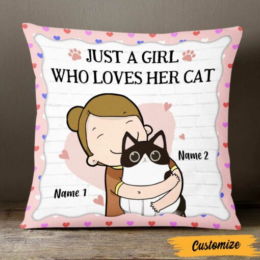 Personalized Just A Girl Who Loves Cat Mom Pillow