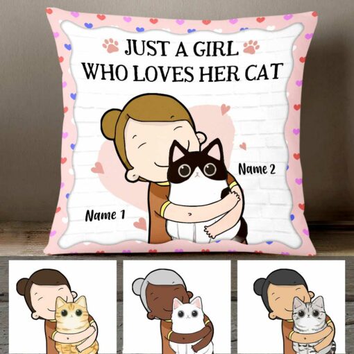 Personalized Just A Girl Who Loves Cat Mom Pillow