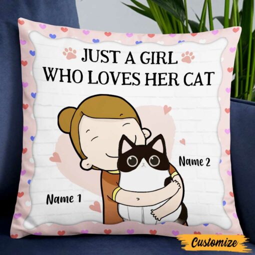 Personalized Just A Girl Who Loves Cat Mom Pillow