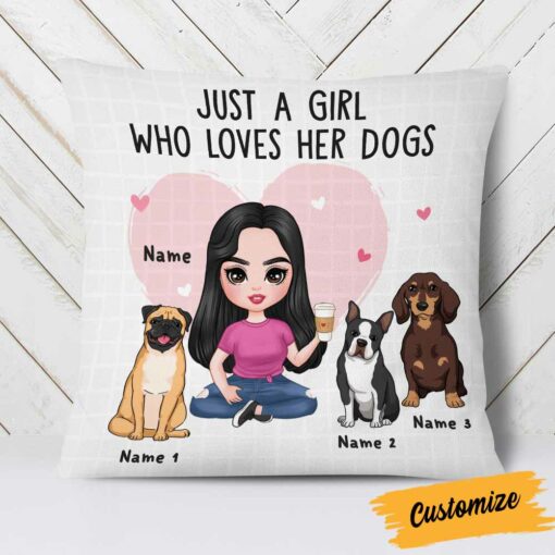 Personalized Just A Girl Who Loves Her Dog Icon Dog Mom Pillow