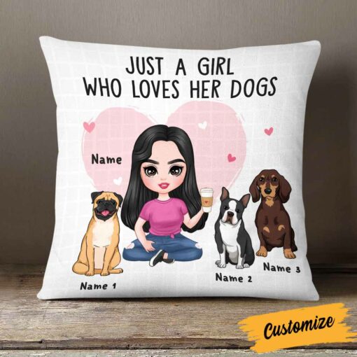 Personalized Just A Girl Who Loves Her Dog Icon Dog Mom Pillow