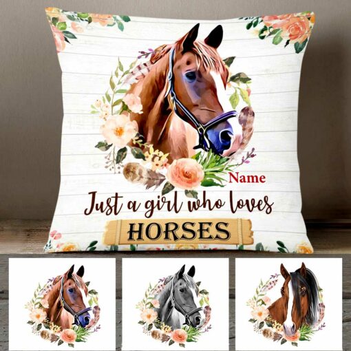 Personalized Just A Girl Who Loves Horse Pillow