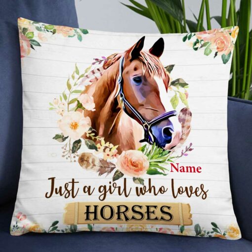 Personalized Just A Girl Who Loves Horse Pillow