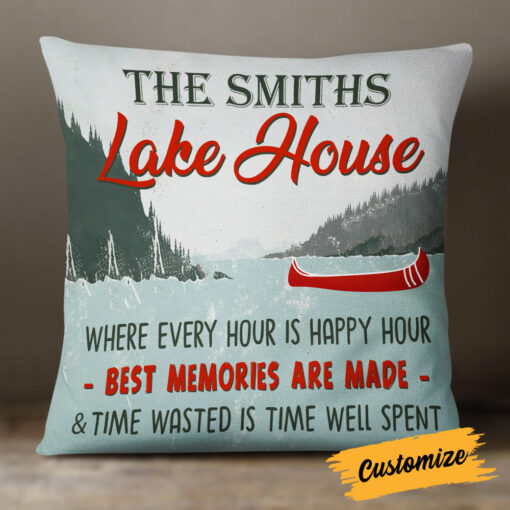 Personalized Lake House Happy Hour Pillow