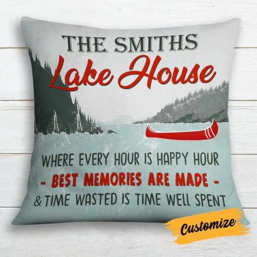 Personalized Lake House Happy Hour Pillow