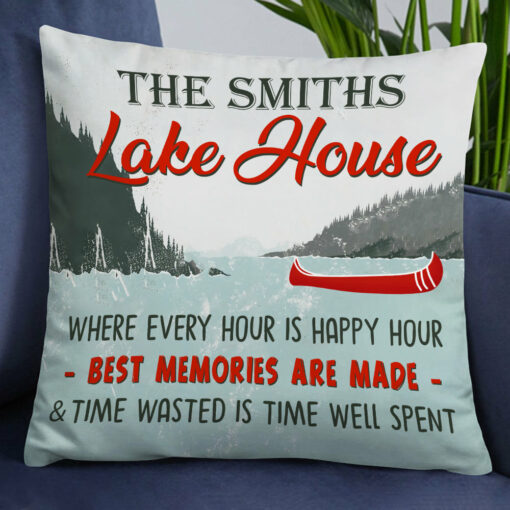 Personalized Lake House Happy Hour Pillow