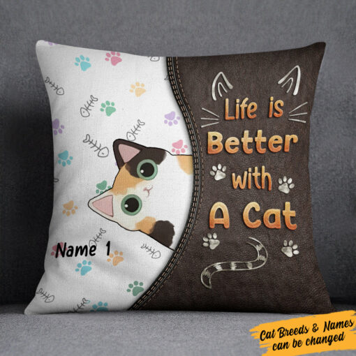 Personalized Life Is Better With My Cats Pillow